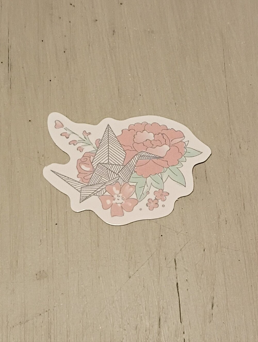 10/$10 Sticker Decal - Pink Flowers - Green Leaves - Origami Bird - Brand New